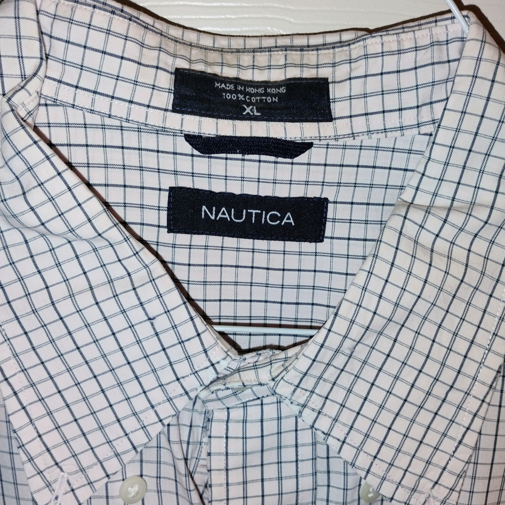 Nautica Men's Navy and White Plaid Shirt